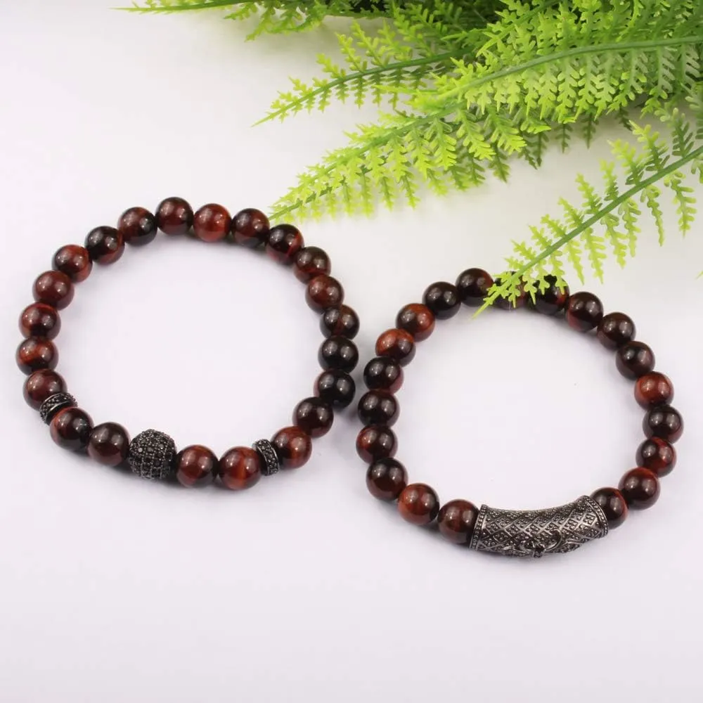 Natural Stone Yoga Bracelet arthropod for Women Men BOMAIL 8mm Tiger Eye Stone Beads Bracelet Elastic 