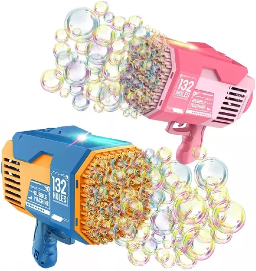 Newest Upgraded Bazooka Bubble Blaster Machine Gun by Aquard Duck, Now with 132 Holes and a Bright Colorful Light That Will Make The Bubbles Shine