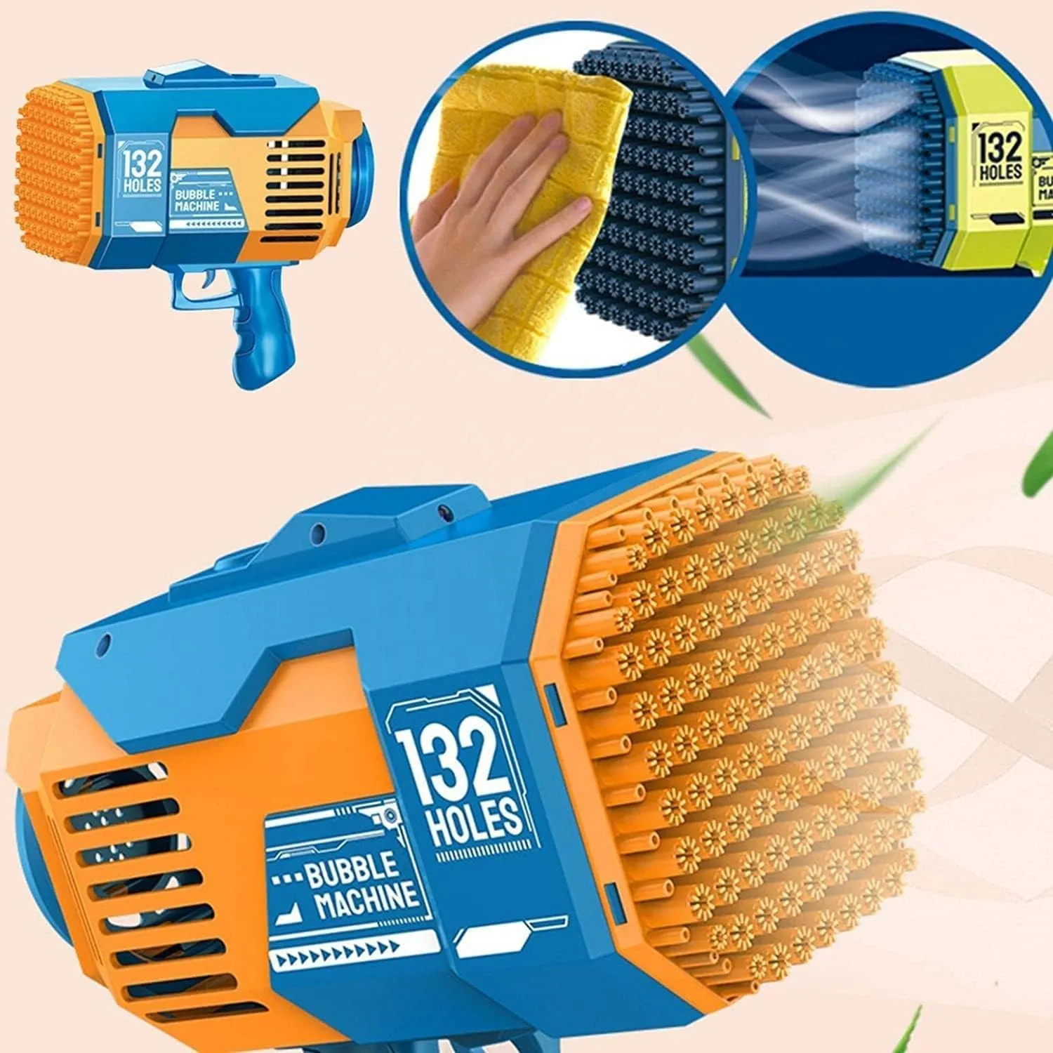 Newest Upgraded Bazooka Bubble Blaster Machine Gun by Aquard Duck, Now with 132 Holes and a Bright Colorful Light That Will Make The Bubbles Shine