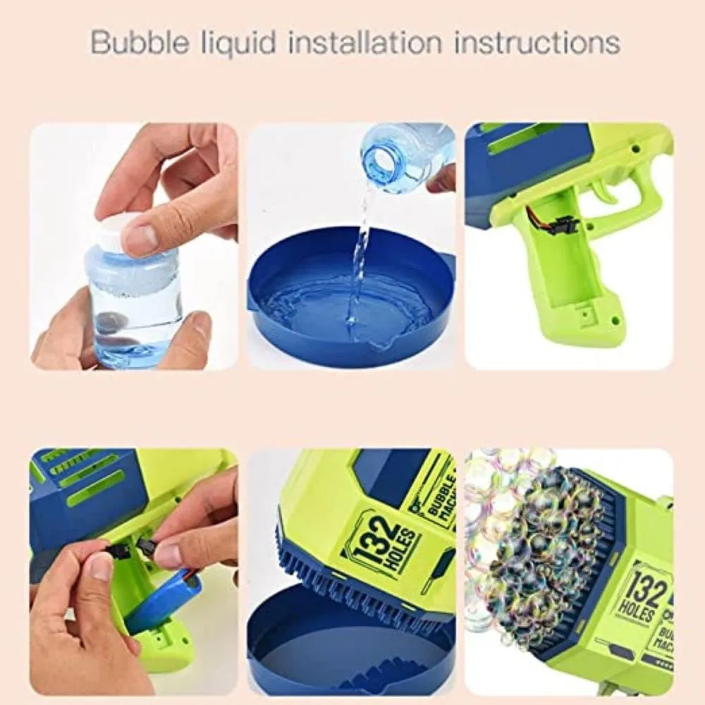 Newest Upgraded Bazooka Bubble Blaster Machine Gun by Aquard Duck, Now with 132 Holes and a Bright Colorful Light That Will Make The Bubbles Shine