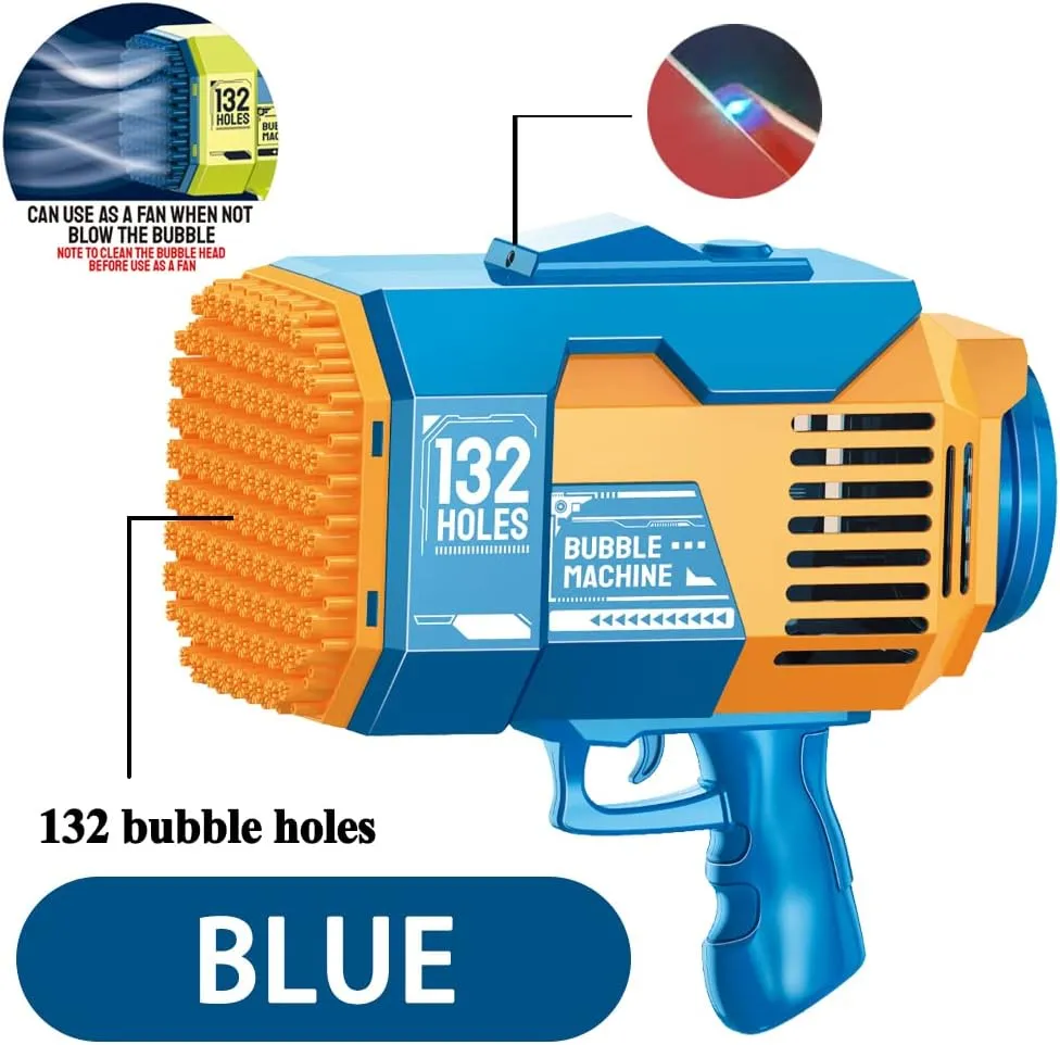 Newest Upgraded Bazooka Bubble Blaster Machine Gun by Aquard Duck, Now with 132 Holes and a Bright Colorful Light That Will Make The Bubbles Shine