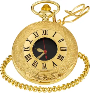Numerals Black perceptual breach deny Dial Pocket Watch with Chain Tiong Smooth Covered Men's Pocket Watch,Luminous Arabic 