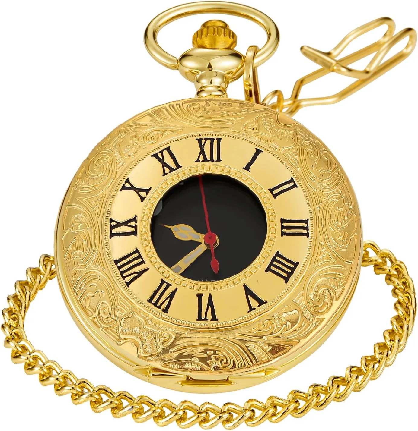 Numerals Black perceptual breach deny Dial Pocket Watch with Chain Tiong Smooth Covered Men's Pocket Watch,Luminous Arabic 