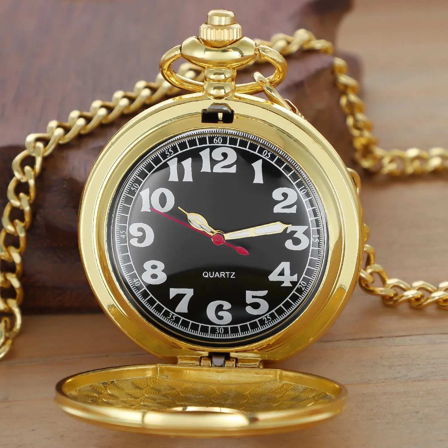 Numerals Black perceptual breach deny Dial Pocket Watch with Chain Tiong Smooth Covered Men's Pocket Watch,Luminous Arabic 