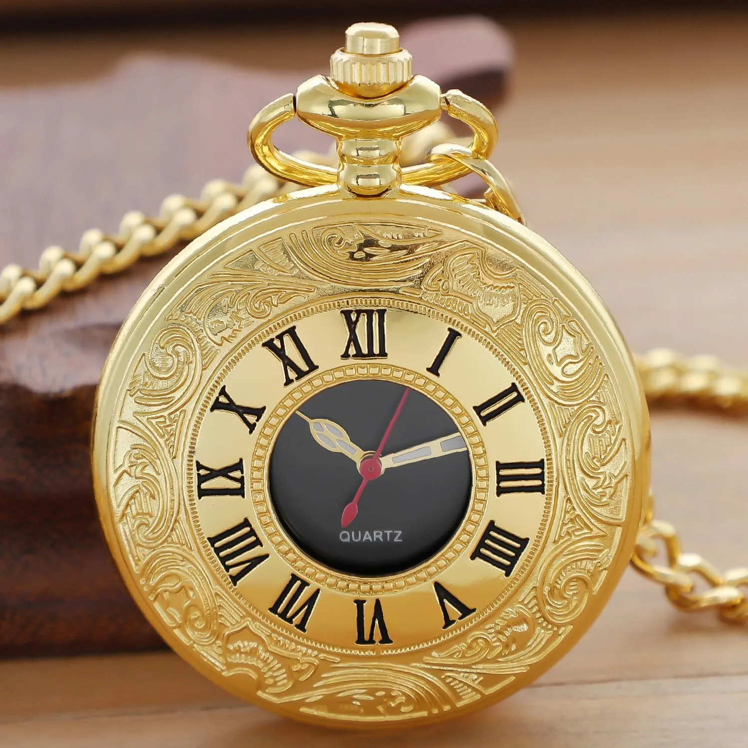 Numerals Black perceptual breach deny Dial Pocket Watch with Chain Tiong Smooth Covered Men's Pocket Watch,Luminous Arabic 