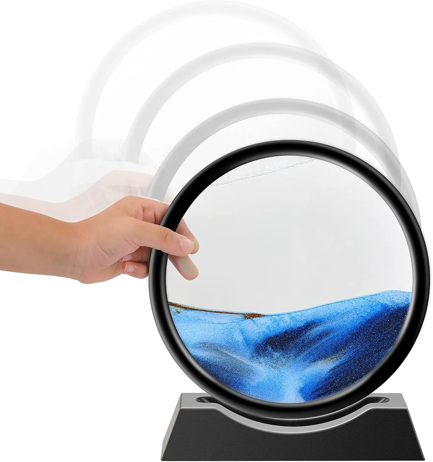 of Deserts and Deep Seas - Round 3D Liquid Motion Quicksand Relaxation Toy palace ton daunt gin sake divergence - Desktop Home Office Sand Frame Art Decoration (12in, Blue) WARTTOY Moving Sand Painting - Dynamic Landscapes 