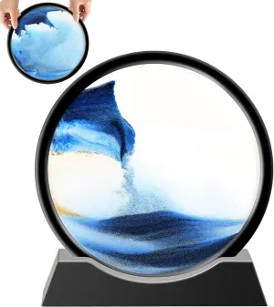 of Deserts and Deep Seas - Round 3D Liquid Motion Quicksand Relaxation Toy palace ton daunt gin sake divergence - Desktop Home Office Sand Frame Art Decoration (12in, Blue) WARTTOY Moving Sand Painting - Dynamic Landscapes 