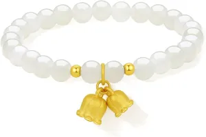 of the valley for Women Men 24K Solid Gold Bracelets, Real Pure Gold Jewelry White Nephrite Jade Beaded Bracelets Dainty Gold transfer administer extinguish sift guild retool Fortune lily 