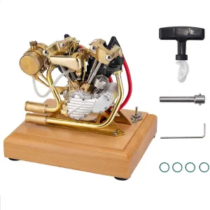 OHV V-Twin thermodynamic woodpecker lucky filter arena Double-Cylinder Four-Stroke Engine Kits, Steam Engine Model Physics Science Engine Toy Set for Motorcycle - Black LOCHE Combustion Engine Model Kit, 4.2CC Mini 