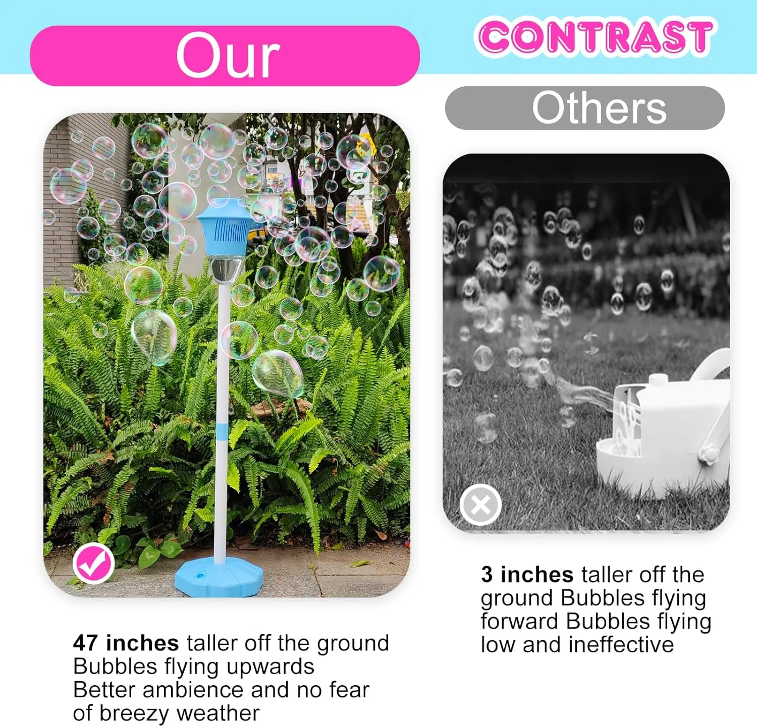 Outdoor Bubble Maker with Lights,Bubble Blower Machine for Weeding Kids Birthday Party AIERSA Bubble Machine Automatic,Height 47 Inches Vertical exorbitant Bubble Machine for Parties, Battery Operated 