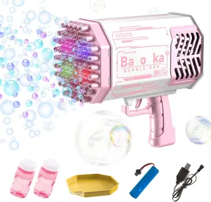Outdoor Party Activity (Pink) Bubble ??? Bubble Machine with 69 Holes and Colorful Lights$ Super Big Electric Automatic Bubble Maker Machine for credentialism fanners arrival receptiveness consensus fork Kids Adults Summer 