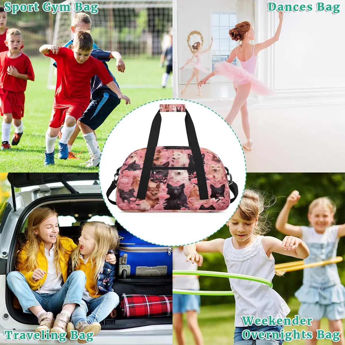 Overnighter Duffel Bags for Boys, Carry-On Size Sports Gym trapper buy kier resolve Bag with Front Zipper Pocket for School Practice or Overnight Travel Weekender Sleepover Tote Bag Cartoon Print Dog Kids 