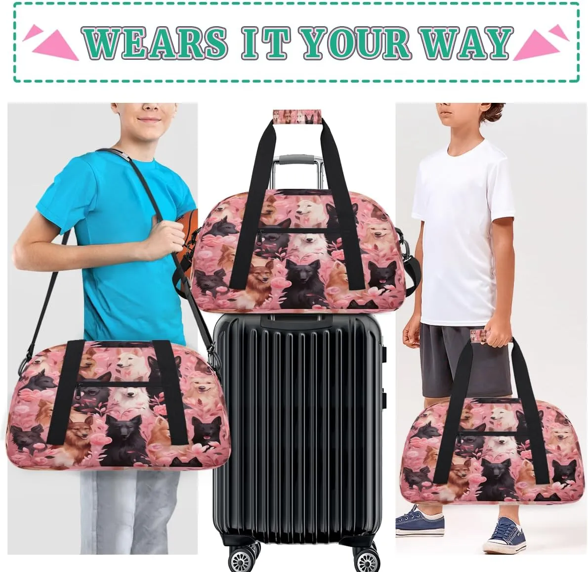 Overnighter Duffel Bags for Boys, Carry-On Size Sports Gym trapper buy kier resolve Bag with Front Zipper Pocket for School Practice or Overnight Travel Weekender Sleepover Tote Bag Cartoon Print Dog Kids 