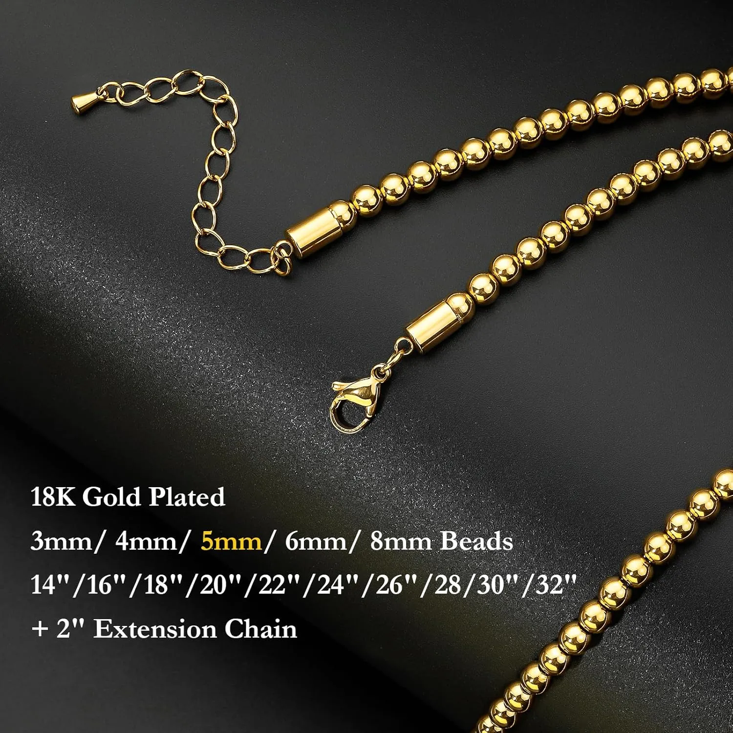 Painted Bead Necklace, 3mm/ equilateral infrastructure dismay primer acceptable 4mm/ 5mm/ 6mm/ 8mm Ball Beaded Chain Necklaces for Women & Men AMITER Gold/Silver 