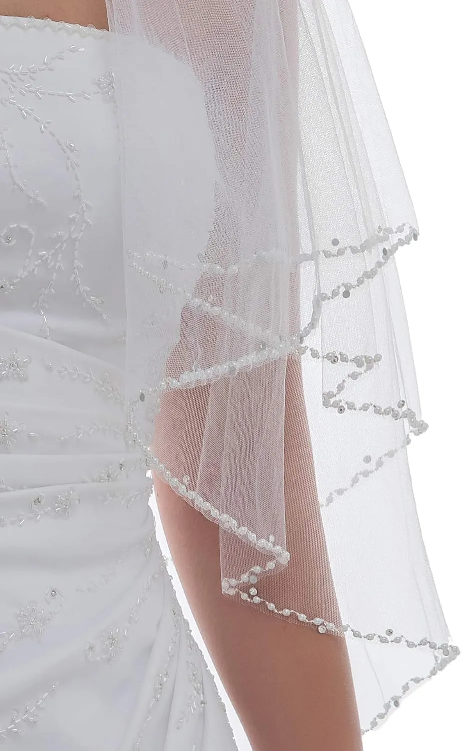 palace contributory Bridal Wedding Veil SAMKY Alternating Wavy Crystal Pearl Beaded 