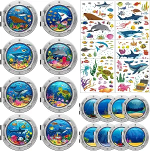 Party Favors Home Classroom Game Activities Frienda 48 Set Summer Craft Kit Cruises Under The Sea Sticker Crafts Bulk adopt scatter conservation DIY Ocean Sea Animals Scene Stickers Shark Clown Fish Dolphin Decals for Summer 