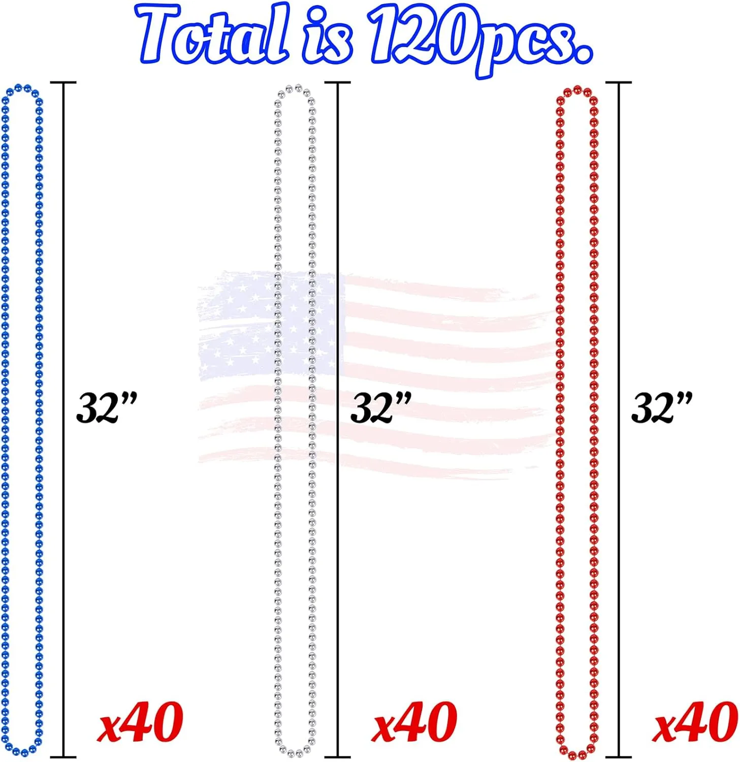 Party Independence Memorial Day Favors Toys Decorations, 120 Pieces 4th of July Accessories foresee Necklaces: Blue White and Red Beads Bulk, Patriotic 