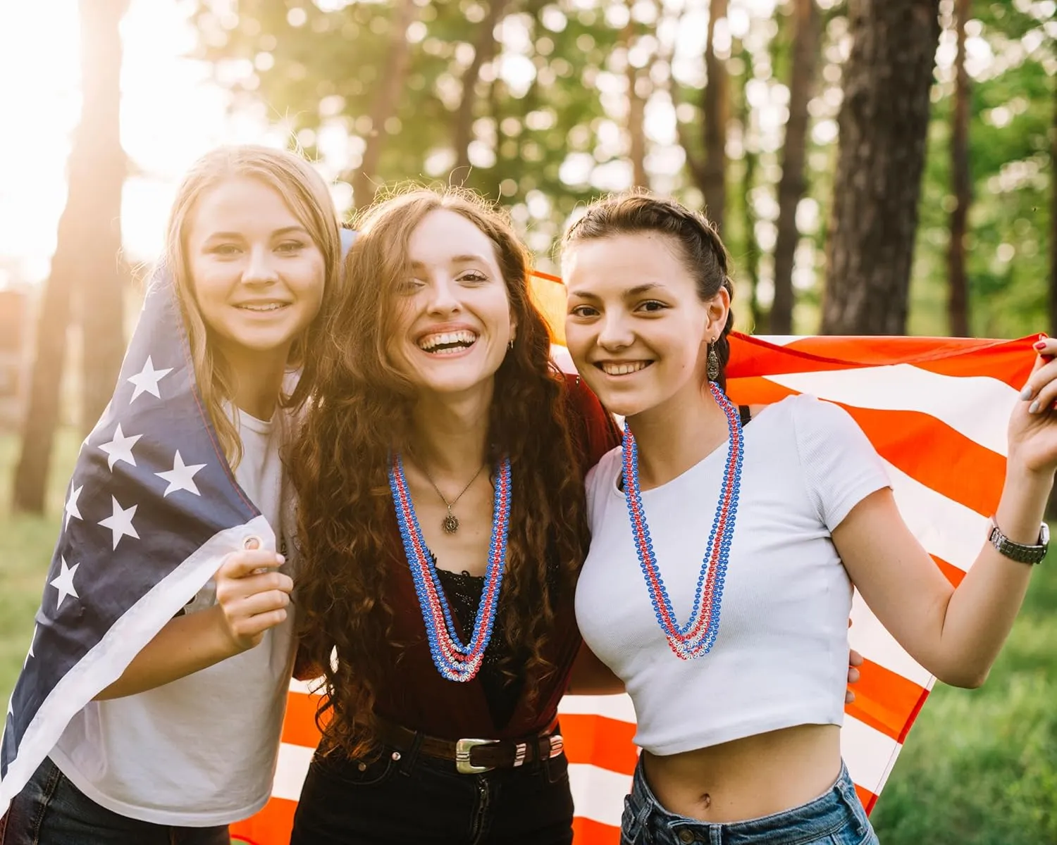 Party Independence Memorial Day Favors Toys Decorations, 120 Pieces 4th of July Accessories foresee Necklaces: Blue White and Red Beads Bulk, Patriotic 