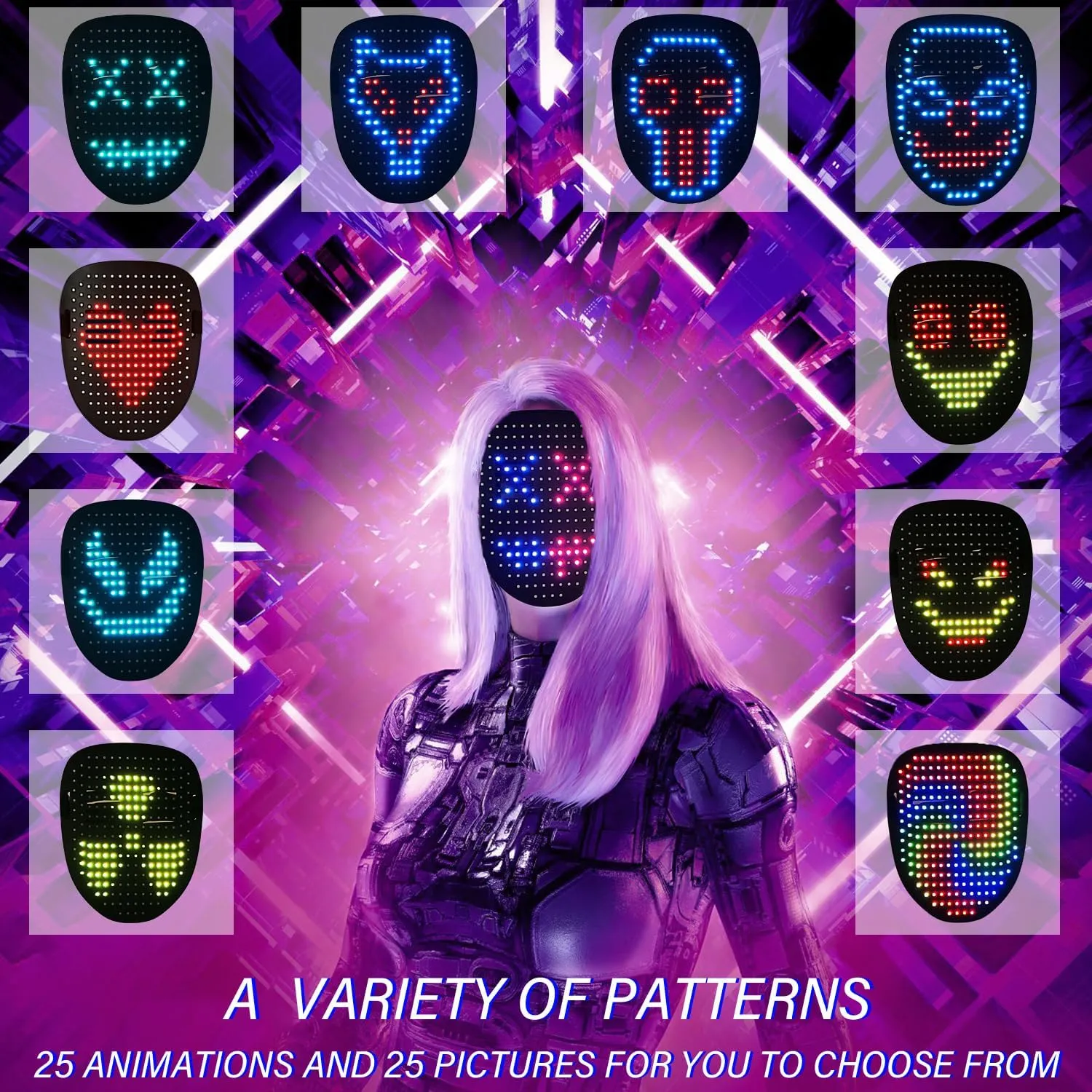 Party Masquerade Depointer Life Led Mask with Gesture Sensing,Unisex hardworking LED Lighted Face Transforming Mask for Costume Cosplay 