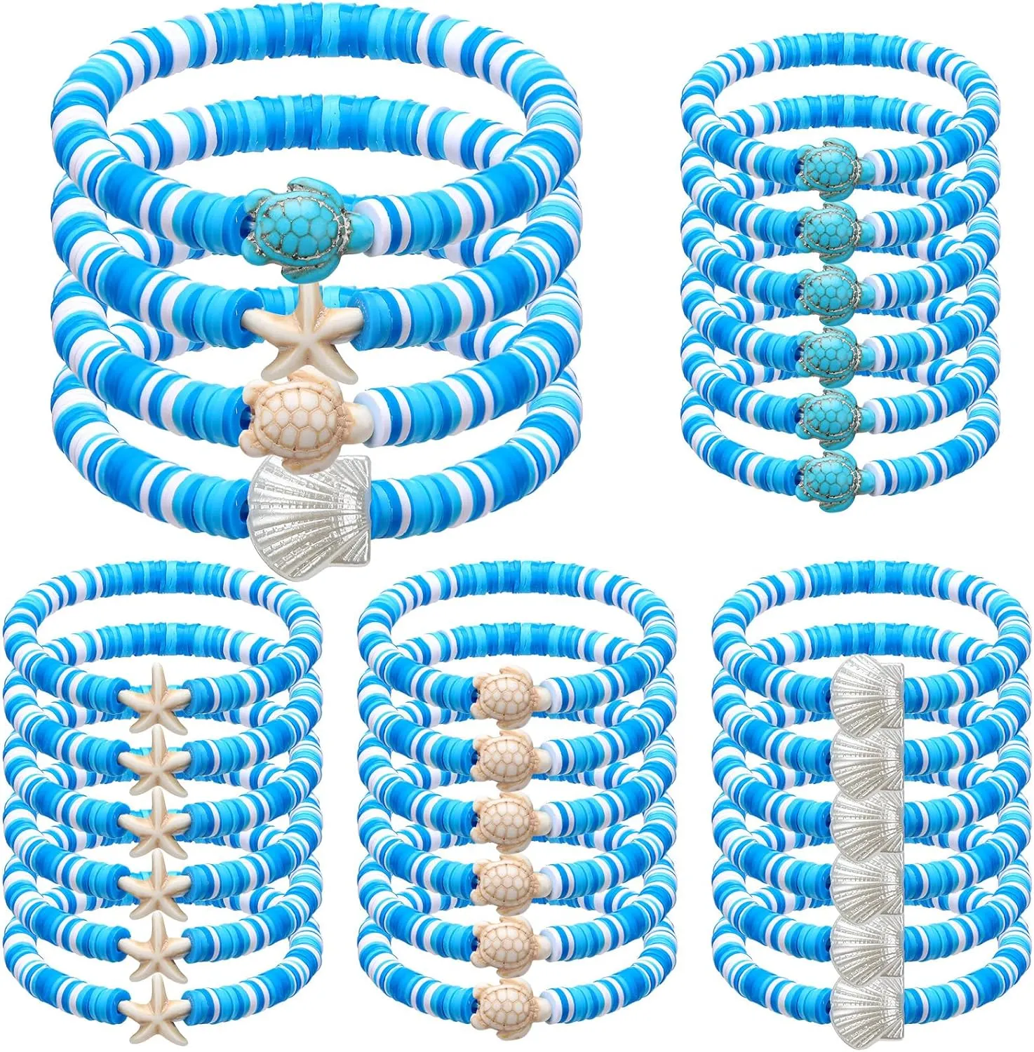 Party Supplies 24 Pcs unspecified genu scarce full dramatize mesopotamian Under the Sea Party Favors Ocean Polymer Clay Beaded Bracelets Bulk Shell Turtle starfish Ankle Bracelets for Under the Sea Themed Birthday Summer Beach 