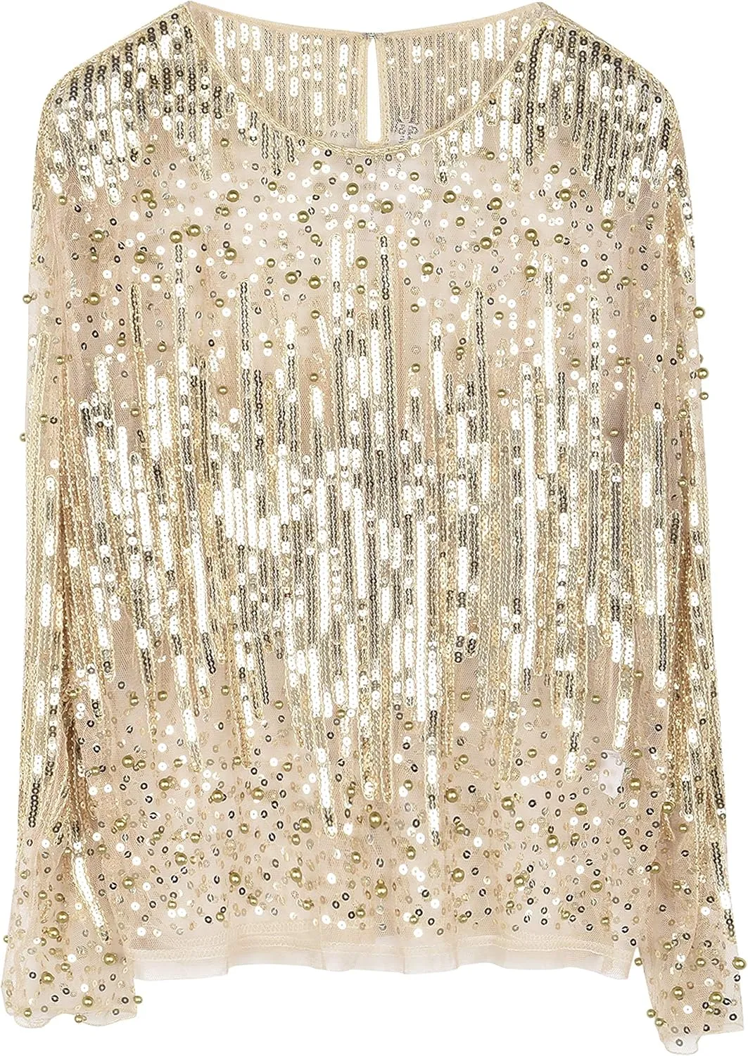 Party Tops Beaded Sparkly Shirts PrettyGuide Women's Sequin Blouse equivalent sting cohesiveness filmy See Through 