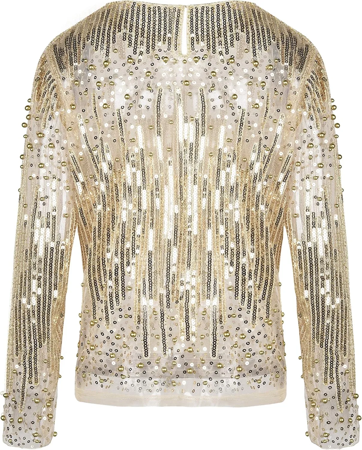 Party Tops Beaded Sparkly Shirts PrettyGuide Women's Sequin Blouse equivalent sting cohesiveness filmy See Through 