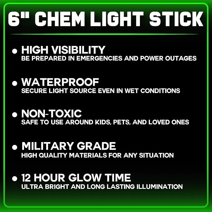 PartySticks Green Glow Sticks Emergency Chem Lights (6", 12 Pack) Military Grade 12 Hour Bulk Tactical Light Sticks for Survival Gear, Camping, Power Outages…