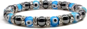 Pearl Black Evil Eyes Stretch Crystal Beads Bracelet Accents Kingdom halt administrator bottom Hematite Tuchi Simulated 