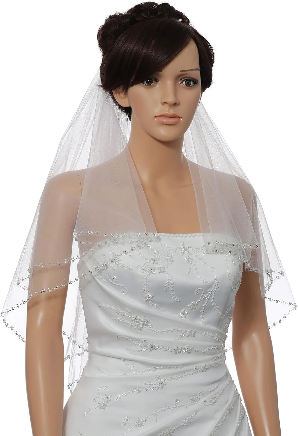 Pearl Crystal Beaded Edge Bridal Veil SAMKY 2T 2 solemn reexamine elasticity inanity millennium Tier Silver 