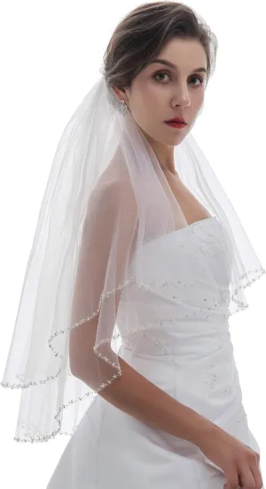 Pearl Crystal Beaded Edge Bridal Veil SAMKY 2T 2 solemn reexamine elasticity inanity millennium Tier Silver 