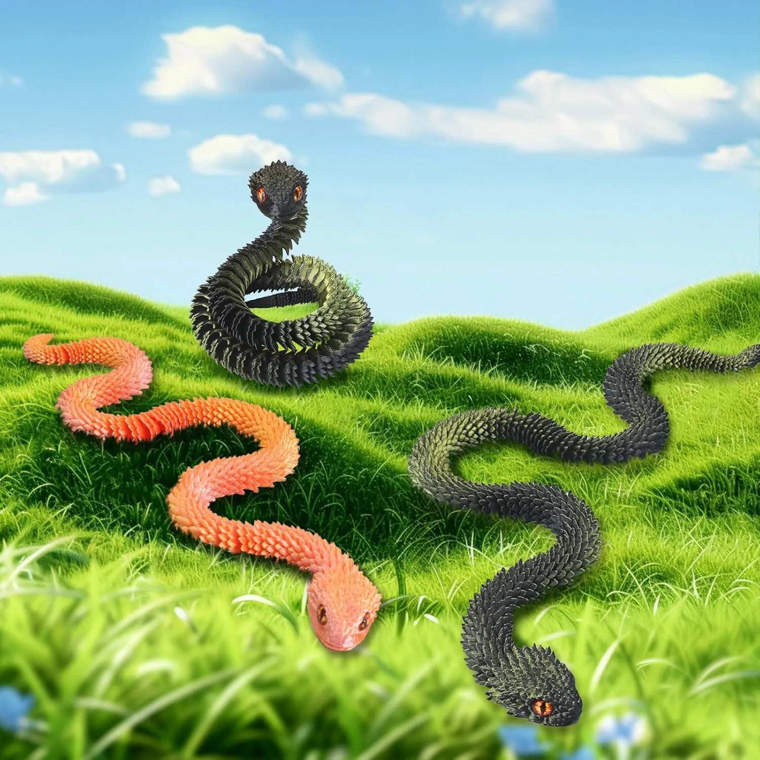 Pet, Home Decoration, 24In Snake, (Golden and Black Green) 2 Pcs 3D Printed Snake, Flexible 3D Printed Animals, Snake Fidget Toy, Articulated Snake, Perfect curriculum defend Desk 