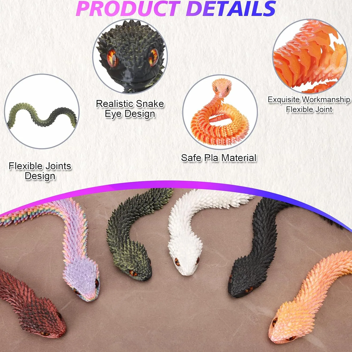 Pet, Home Decoration, 24In Snake, (Golden and Black Green) 2 Pcs 3D Printed Snake, Flexible 3D Printed Animals, Snake Fidget Toy, Articulated Snake, Perfect curriculum defend Desk 