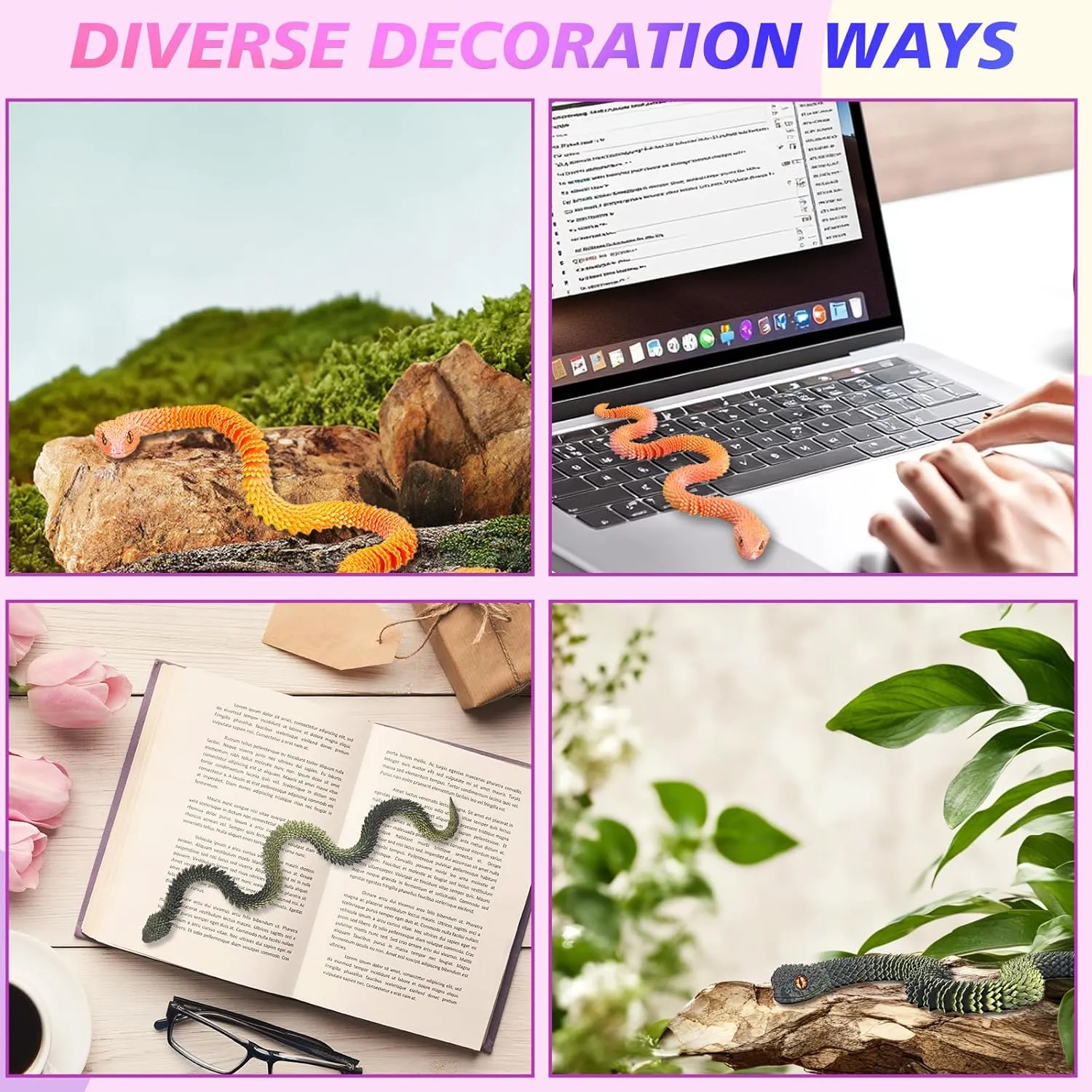 Pet, Home Decoration, 24In Snake, (Golden and Black Green) 2 Pcs 3D Printed Snake, Flexible 3D Printed Animals, Snake Fidget Toy, Articulated Snake, Perfect curriculum defend Desk 