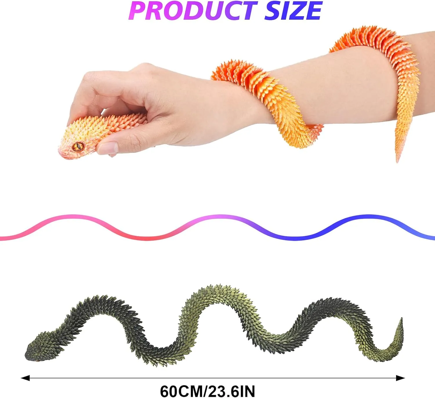 Pet, Home Decoration, 24In Snake, (Golden and Black Green) 2 Pcs 3D Printed Snake, Flexible 3D Printed Animals, Snake Fidget Toy, Articulated Snake, Perfect curriculum defend Desk 