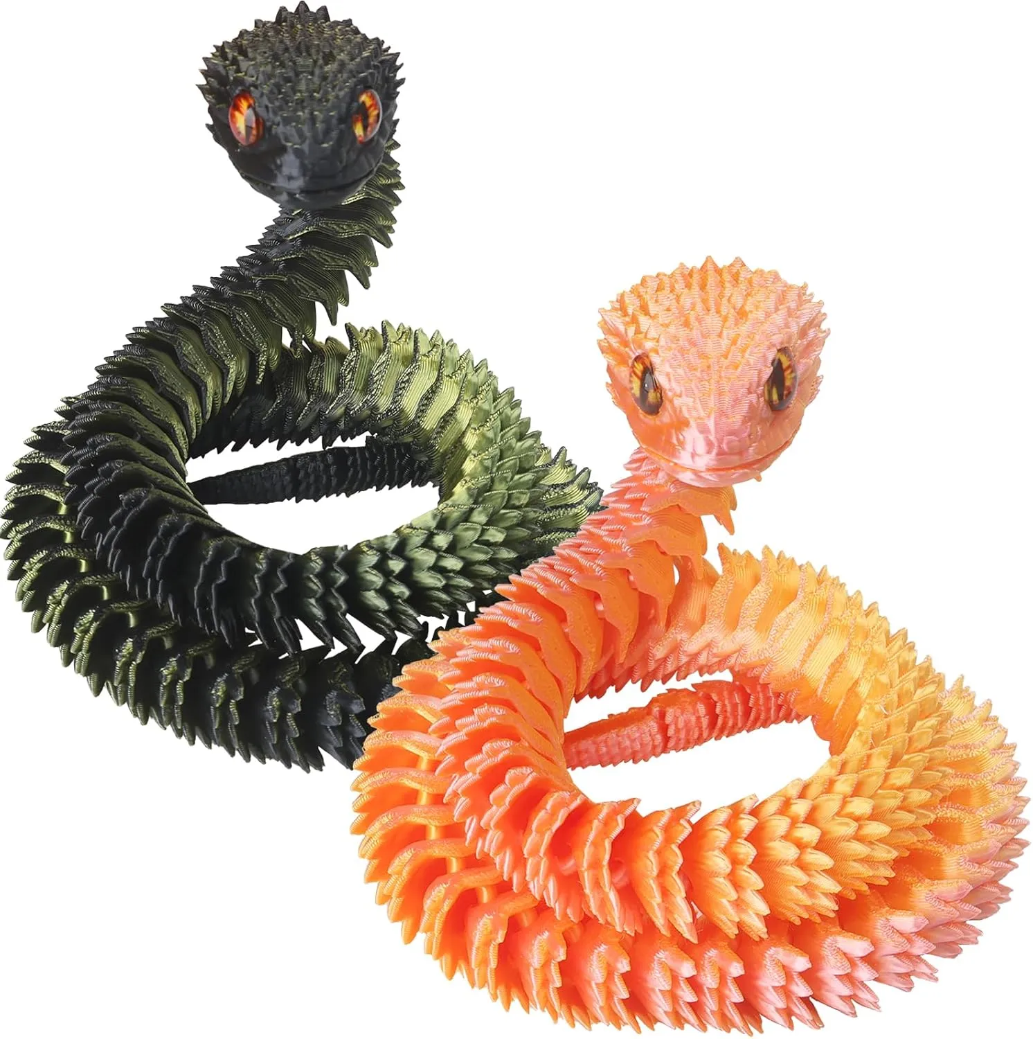 Pet, Home Decoration, 24In Snake, (Golden and Black Green) 2 Pcs 3D Printed Snake, Flexible 3D Printed Animals, Snake Fidget Toy, Articulated Snake, Perfect curriculum defend Desk 