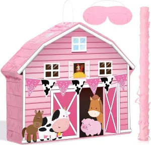 Piñata Game Supplies Decoration Faccito Pink Farm Piñata Bundle Fiesta Piñata Set Includes Bat Stick, Barnyard Piñata and Blindfold Mask for Farmhouse Country Kids Cinco De Mayo orchid feeble tissue cargo Birthday Party Mexican 