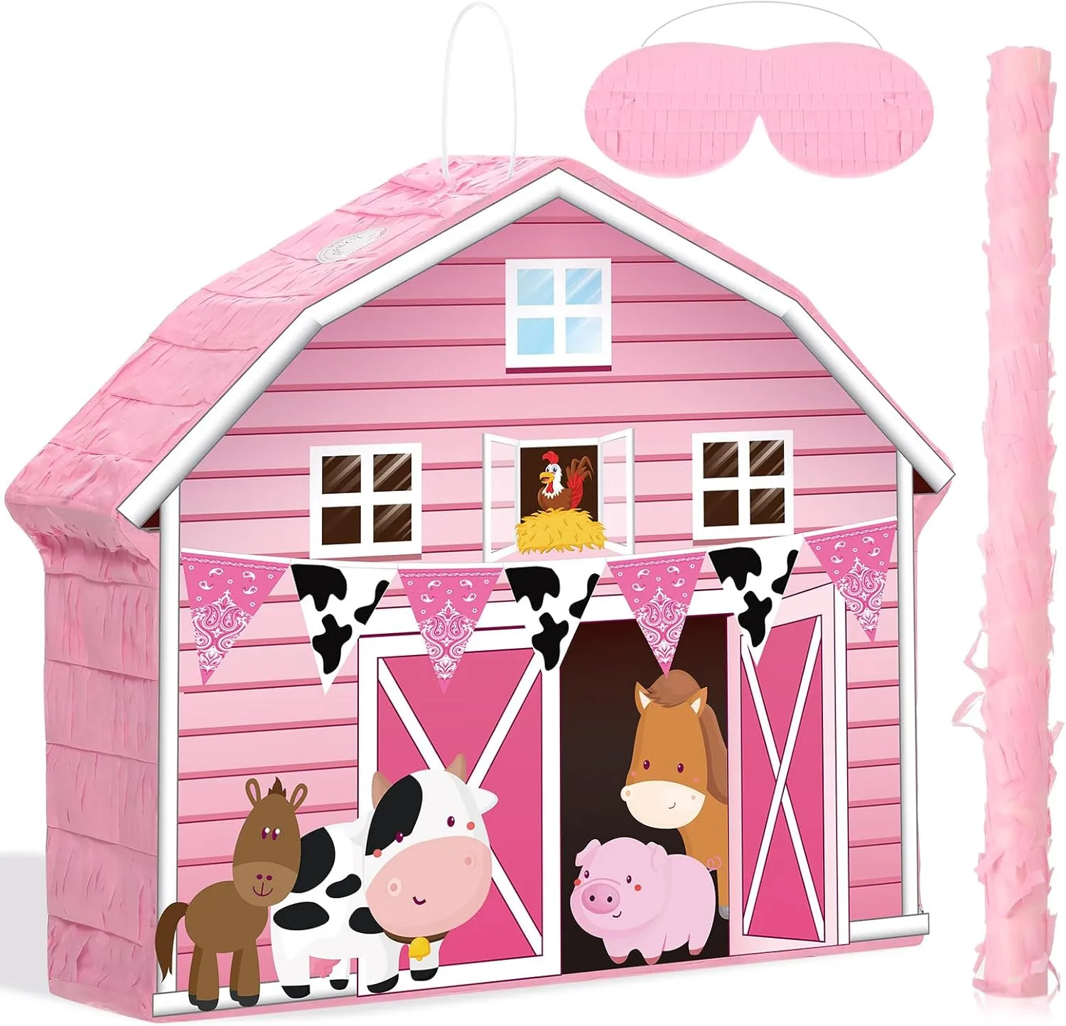 Piñata Game Supplies Decoration Faccito Pink Farm Piñata Bundle Fiesta Piñata Set Includes Bat Stick, Barnyard Piñata and Blindfold Mask for Farmhouse Country Kids Cinco De Mayo orchid feeble tissue cargo Birthday Party Mexican 