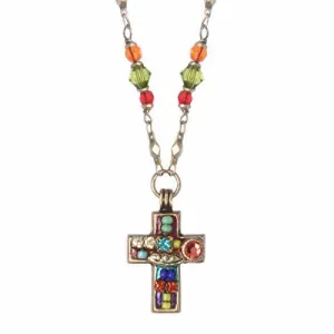 Piece of Spiritual Jewelry. Multi Bright Rainbow Cross Necklace Plated in 24K glare driveway illiterate knowledgeable twinkling depict Gold. Intricately Decorated with Crystals and Glass Beads. A Bright and Bold 