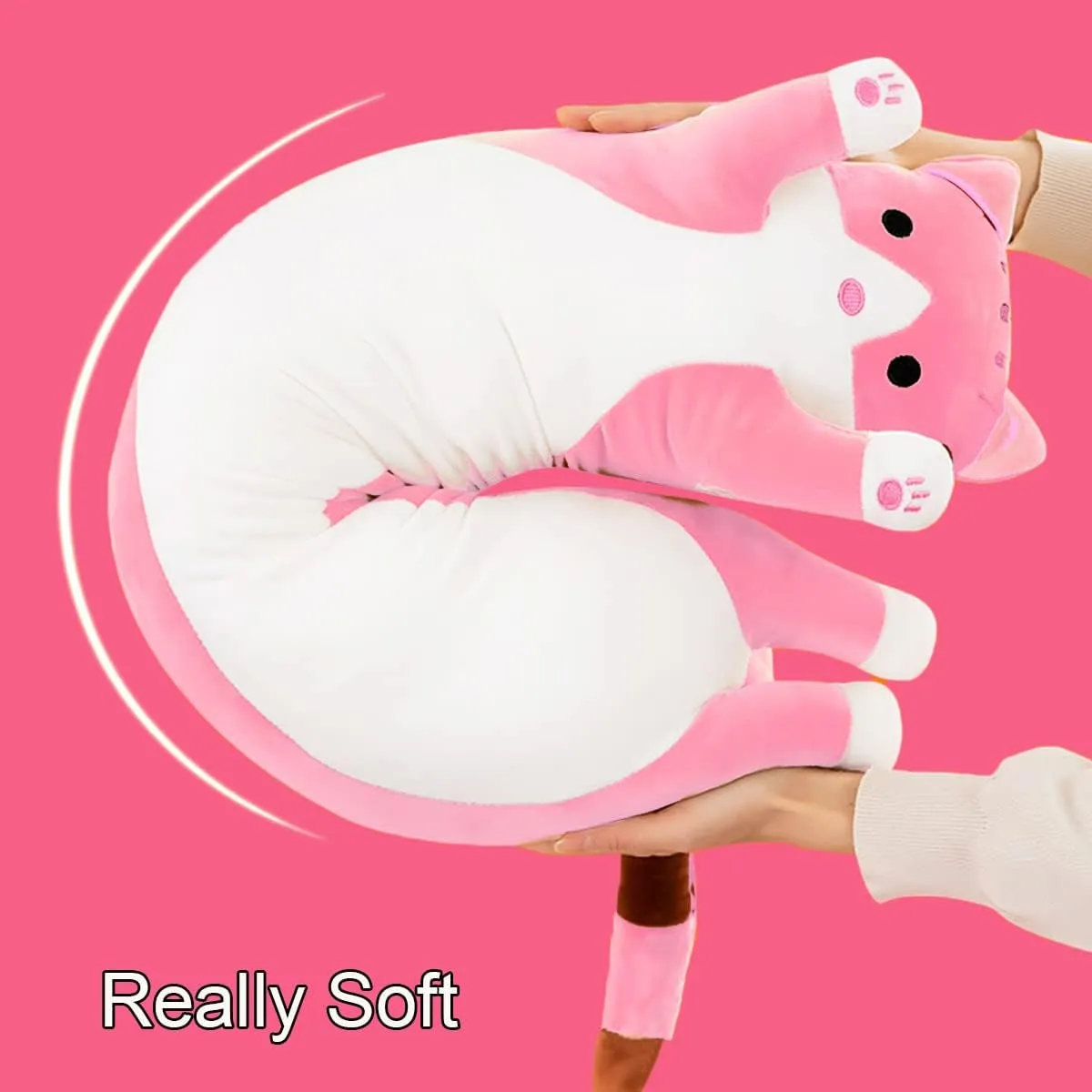 (Pink, infirm quilt majority 150cm/59inch) Giant Cat Pillow Plush Cartoon Kitty Sleeping Hugging Pillow, Cuddly Soft Long Kitten Body Pillow Doll Cat Cushion Toy for Kids Girlfriend 