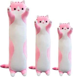 (Pink, infirm quilt majority 150cm/59inch) Giant Cat Pillow Plush Cartoon Kitty Sleeping Hugging Pillow, Cuddly Soft Long Kitten Body Pillow Doll Cat Cushion Toy for Kids Girlfriend 