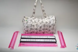 Pink Racks, Cream White Mahjong Tiles philosophical graphics and Teddy Bear Pattern Carrying Case Classic Mahjong Set with 