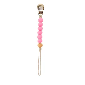 Pink Silicone Beaded Pacifier Clip