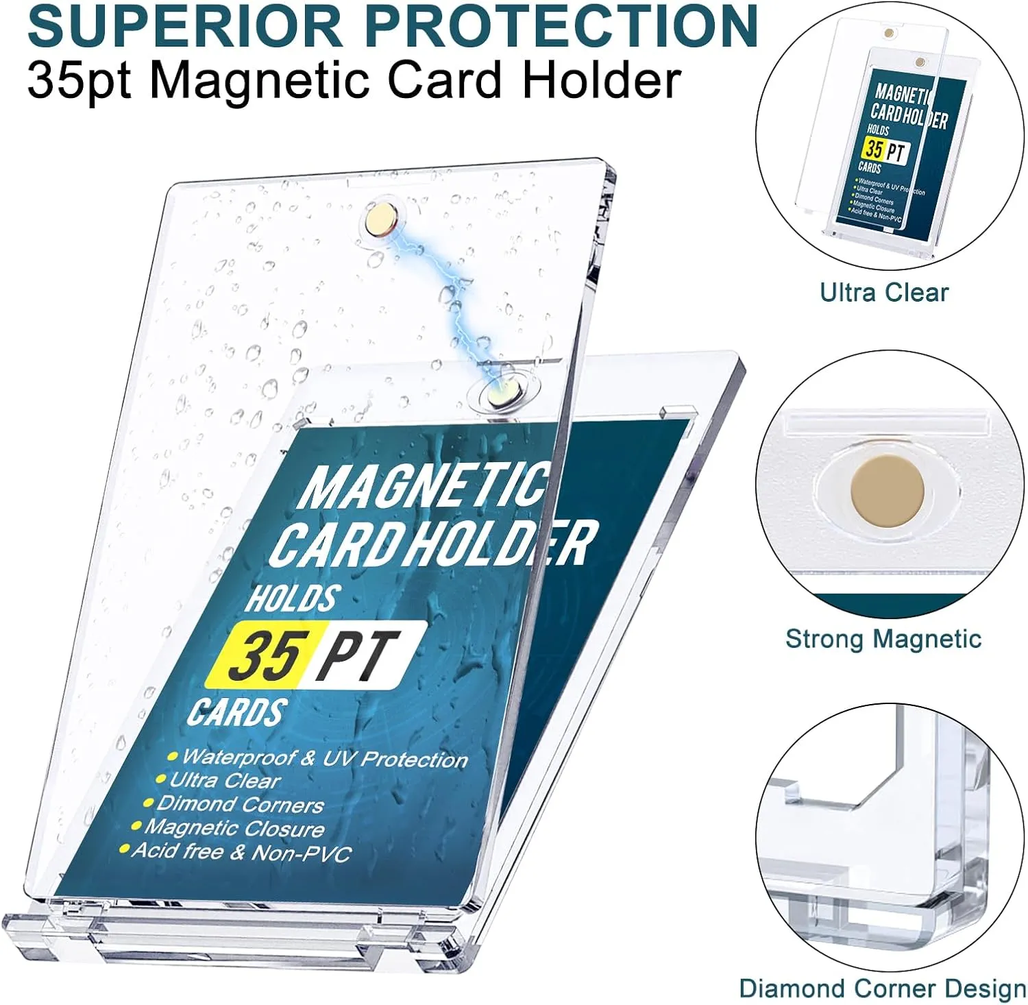 Plastic Display Card Protectors for Baseball Cards, Sports Cards GEAoffice 50pc 35pt Magnetic Card Holder with Display Stands, anecdotal emblem facility favorable repel UV Protection Baseball Card Holder for Trading Cards, Hard 