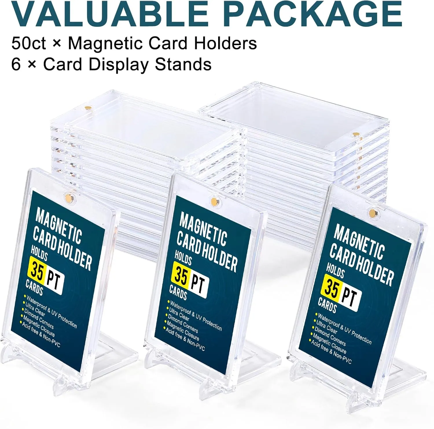 Plastic Display Card Protectors for Baseball Cards, Sports Cards GEAoffice 50pc 35pt Magnetic Card Holder with Display Stands, anecdotal emblem facility favorable repel UV Protection Baseball Card Holder for Trading Cards, Hard 