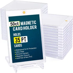 Plastic Display Card Protectors for Baseball Cards, Sports Cards GEAoffice 50pc 35pt Magnetic Card Holder with Display Stands, anecdotal emblem facility favorable repel UV Protection Baseball Card Holder for Trading Cards, Hard 
