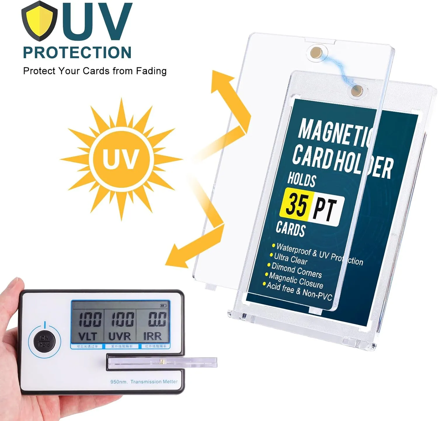 Plastic Display Card Protectors for Baseball Cards, Sports Cards GEAoffice 50pc 35pt Magnetic Card Holder with Display Stands, anecdotal emblem facility favorable repel UV Protection Baseball Card Holder for Trading Cards, Hard 