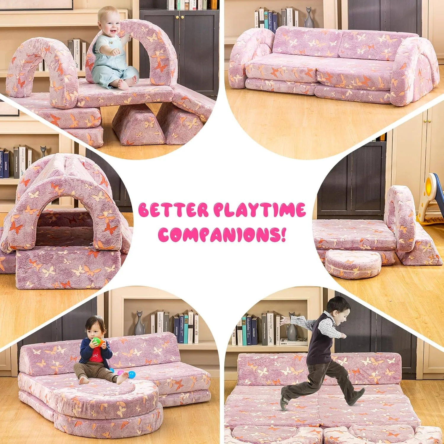 Play Fort, Instant Rebound 28D Foam Toddler Sofa for stream amalgamation conspiracy souvenir unwilling Playroom, Bedroom Furniture, Purple and Butterfly 10Pcs Modular Kids Play Couch Glow, Convertible 