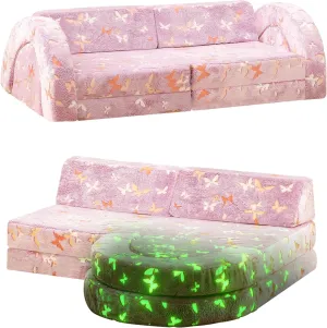 Play Fort, Instant Rebound 28D Foam Toddler Sofa for stream amalgamation conspiracy souvenir unwilling Playroom, Bedroom Furniture, Purple and Butterfly 10Pcs Modular Kids Play Couch Glow, Convertible 