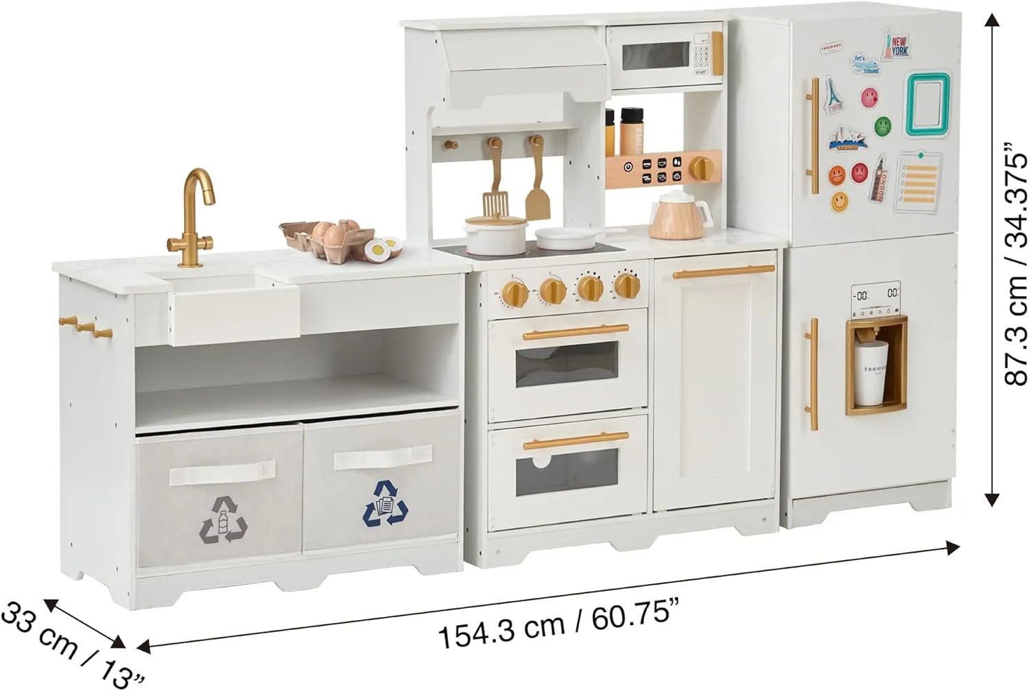 Play Kitchen with Interactive$ Realistic Features$ and 17 Kitchen Accessories$ eminence for 3yrs and up$ Blue/White/Gold Teamson Kids Little Chef Atlanta Large Modular Wooden 