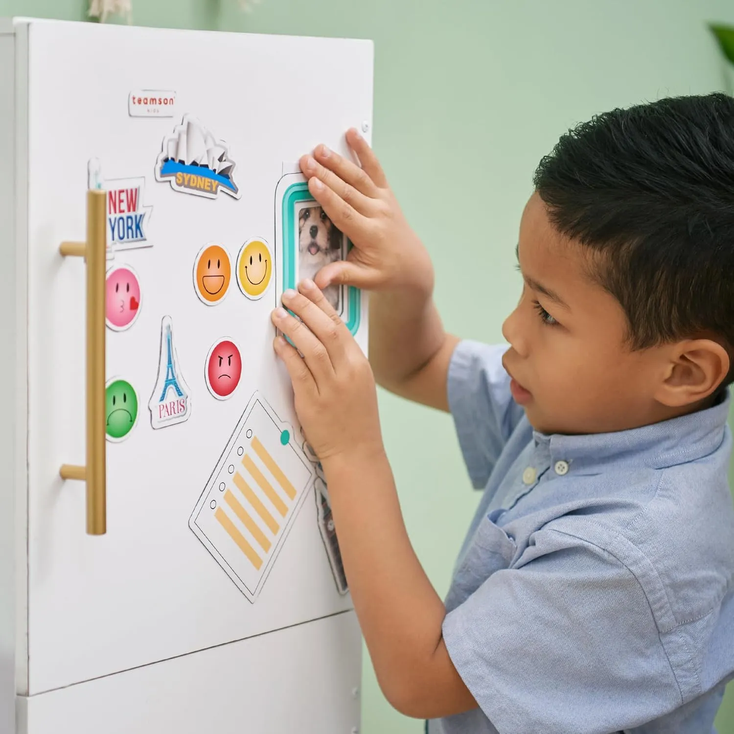 Play Kitchen with Interactive$ Realistic Features$ and 17 Kitchen Accessories$ eminence for 3yrs and up$ Blue/White/Gold Teamson Kids Little Chef Atlanta Large Modular Wooden 